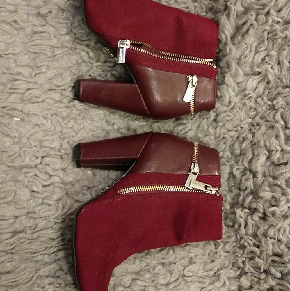 Maroon Jennifer Lopez Zip Up Heeled Booties